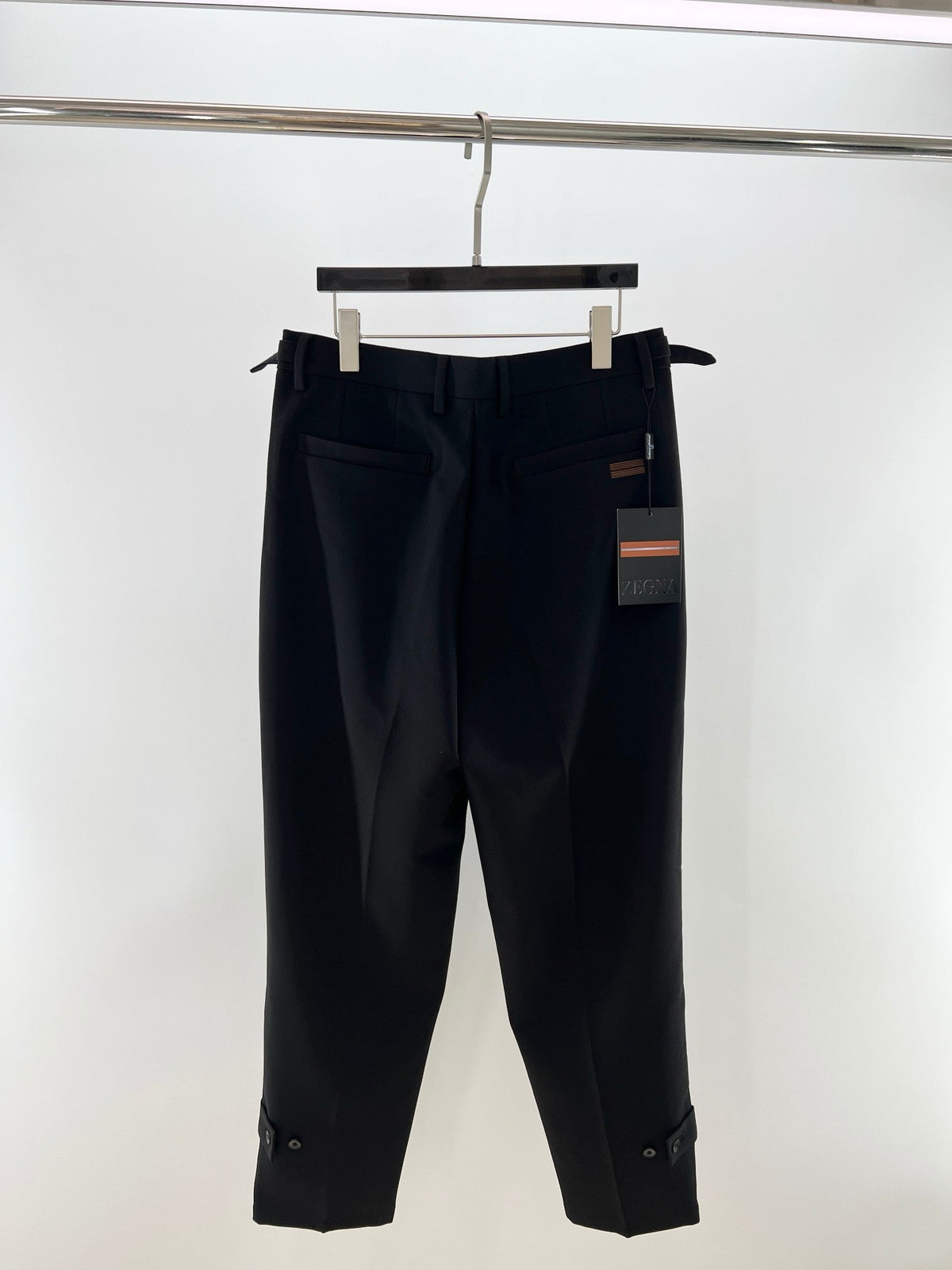 Black Wool Pleated Straight - Men's