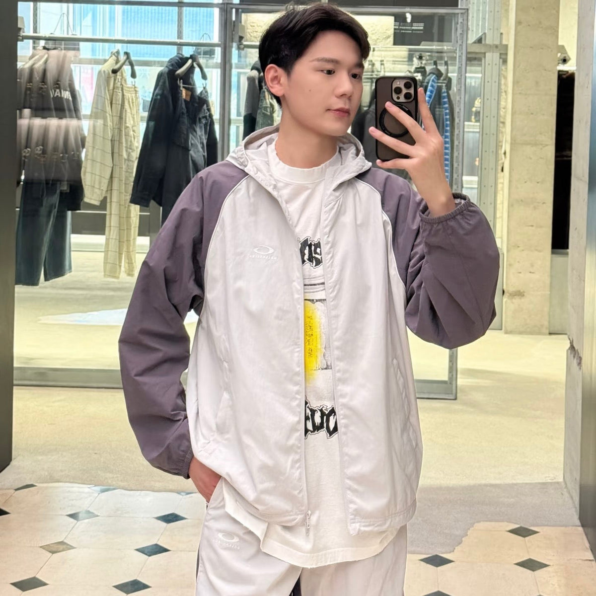 Cream Nylon Colourblock Blouson - Men's