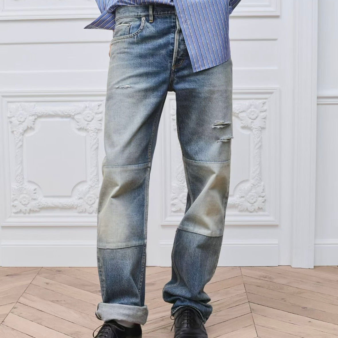 Blue Denim Panelled Straight - Men's