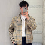 Cream Cotton Check Hooded - Men's