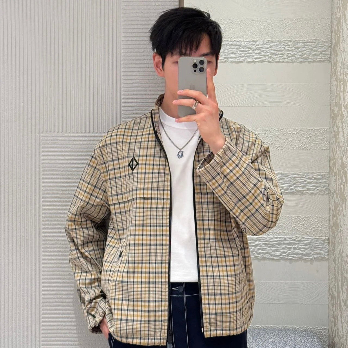 Cream Cotton Check Hooded - Men's
