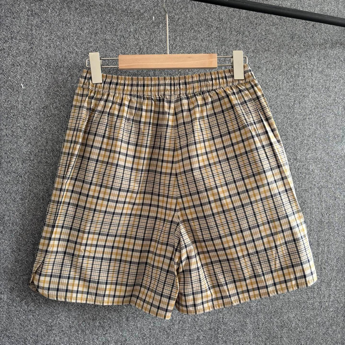 Beige Cotton Vintage Check Drawstring - Men's