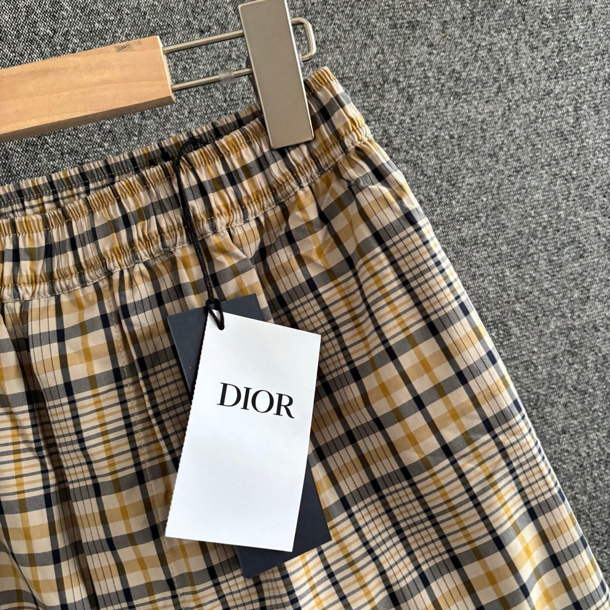 Beige Cotton Vintage Check Drawstring - Men's