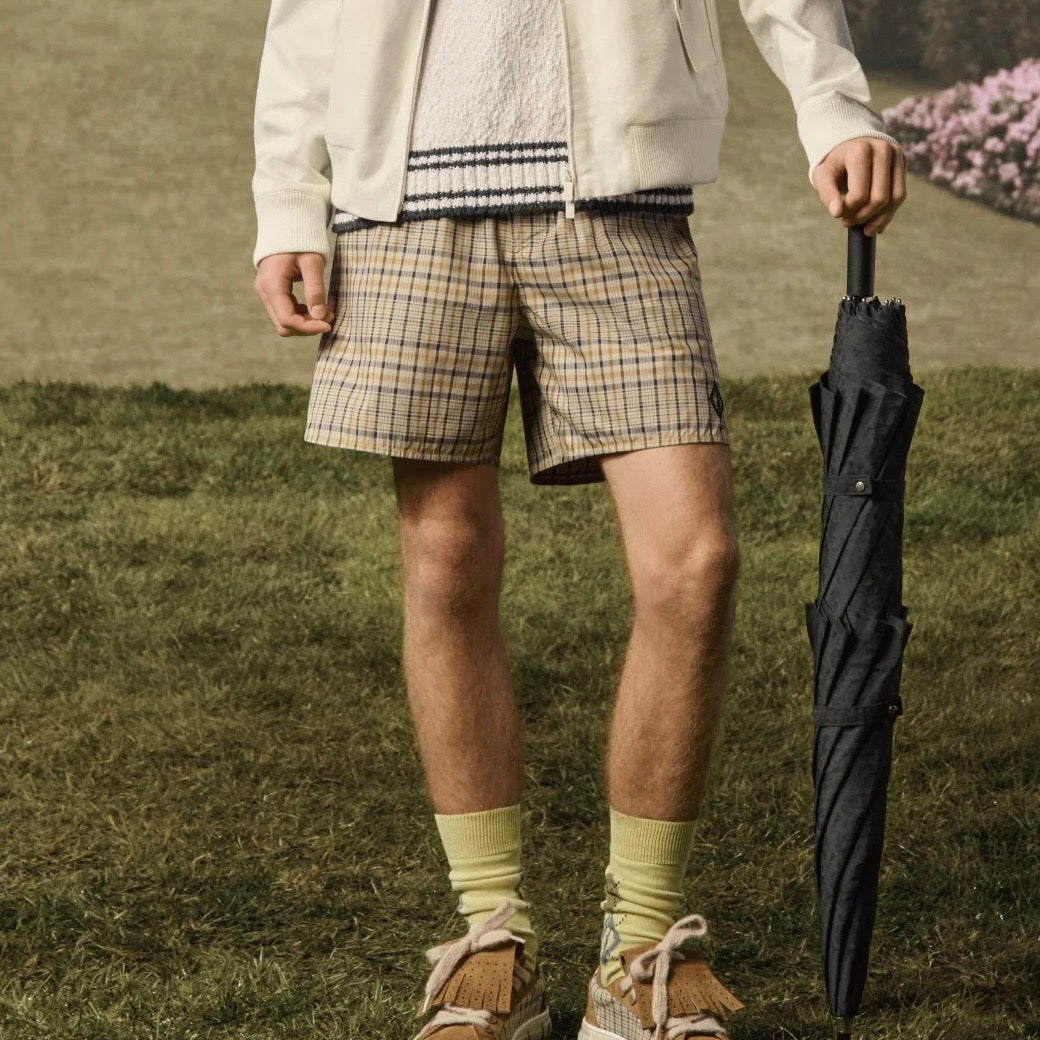 Beige Cotton Vintage Check Drawstring - Men's