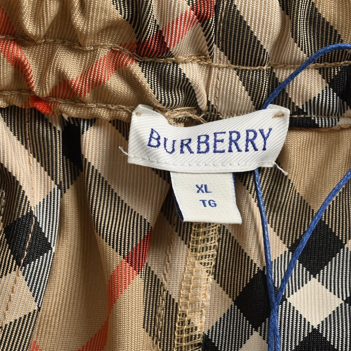 Beige Cotton Check Drawstring - Men's