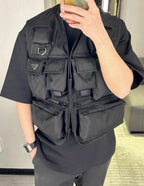 Black Nylon Multi-Pocket Utility Gilet - Men's