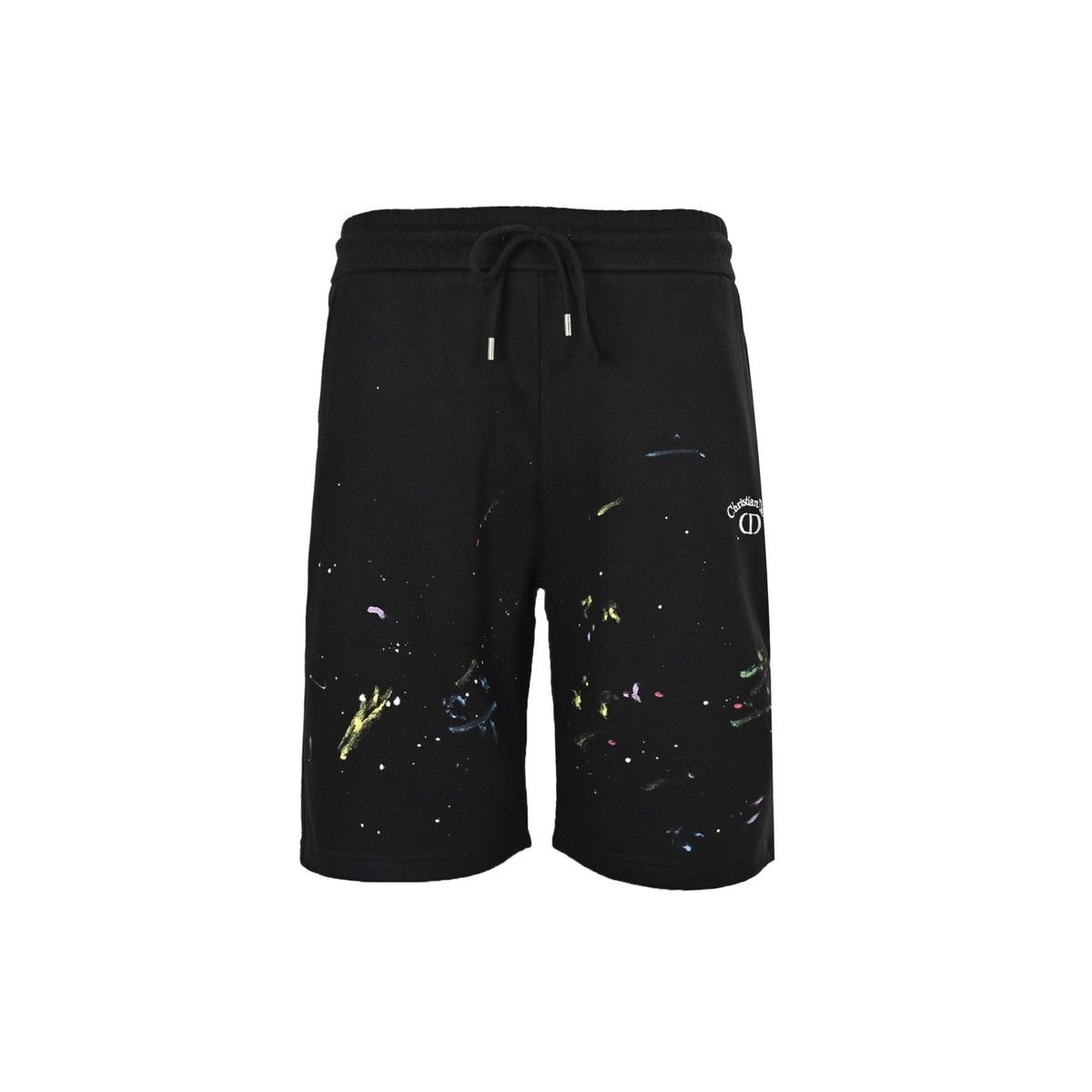 Black Cotton Splatter Print Drawstring - Men's
