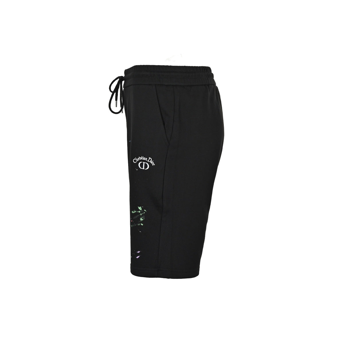 Black Cotton Splatter Print Drawstring - Men's