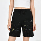 Black Cotton Splatter Print Drawstring - Men's
