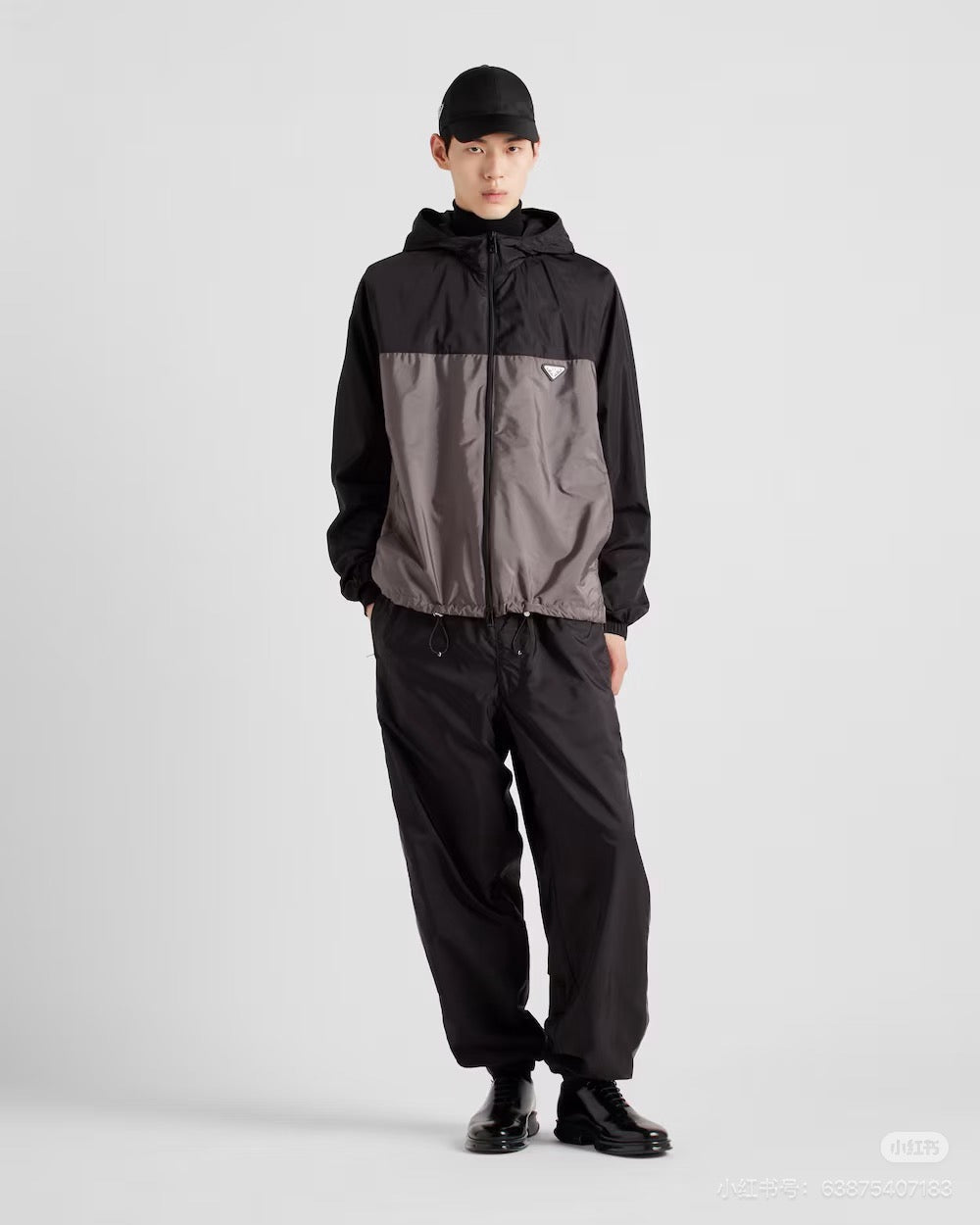 Black Nylon Colourblock Hooded - Men's