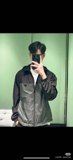 Black Nylon Colourblock Hooded - Men's
