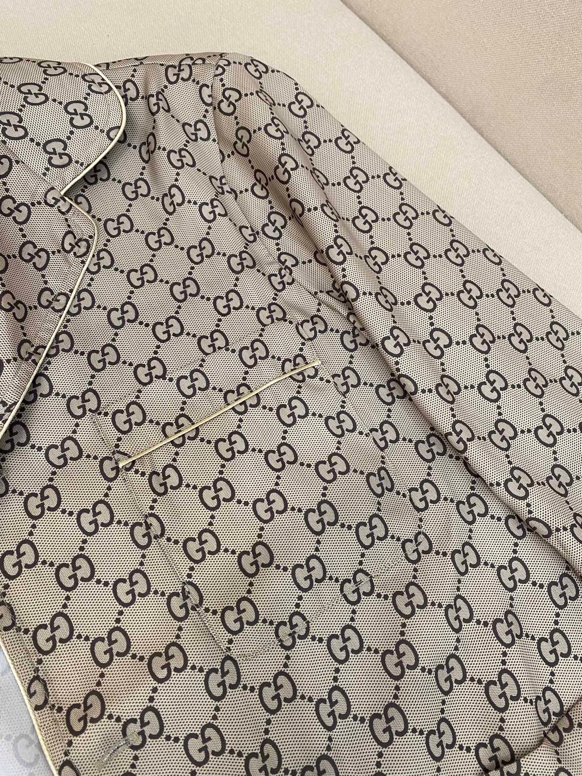 Beige Cotton Monogram Long-Sleeve - Men's
