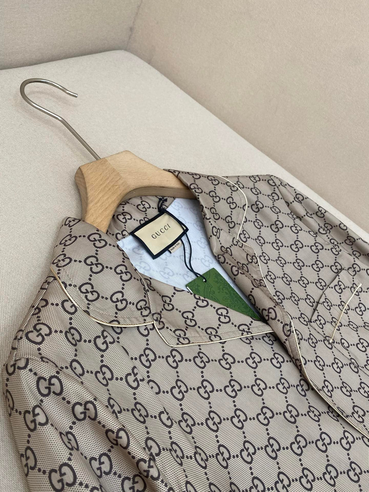 Beige Cotton Monogram Long-Sleeve - Men's