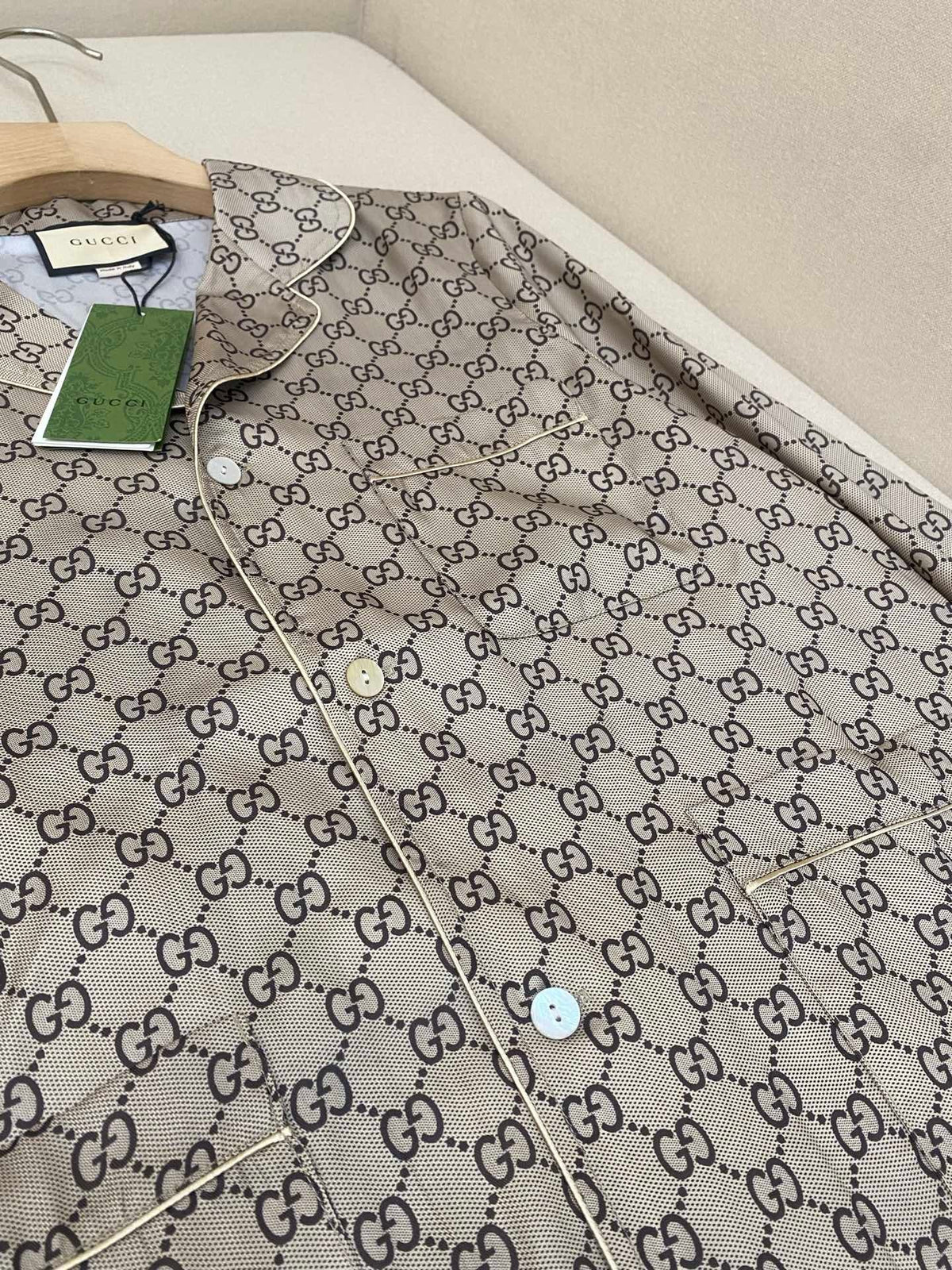 Beige Cotton Monogram Long-Sleeve - Men's