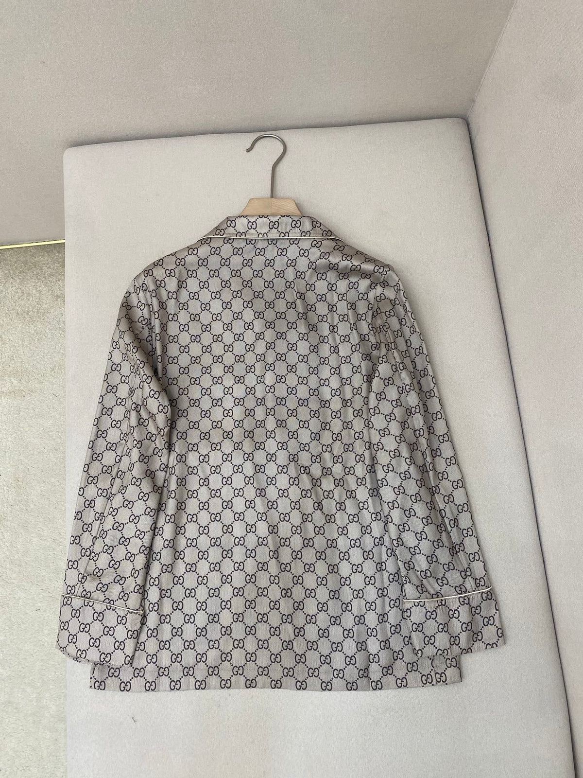 Beige Cotton Monogram Long-Sleeve - Men's