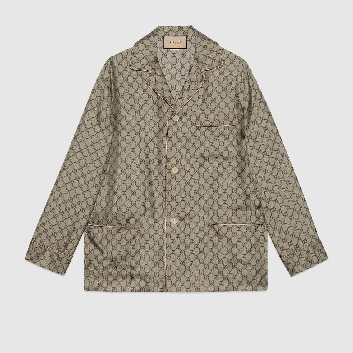 Beige Cotton Monogram Long-Sleeve - Men's