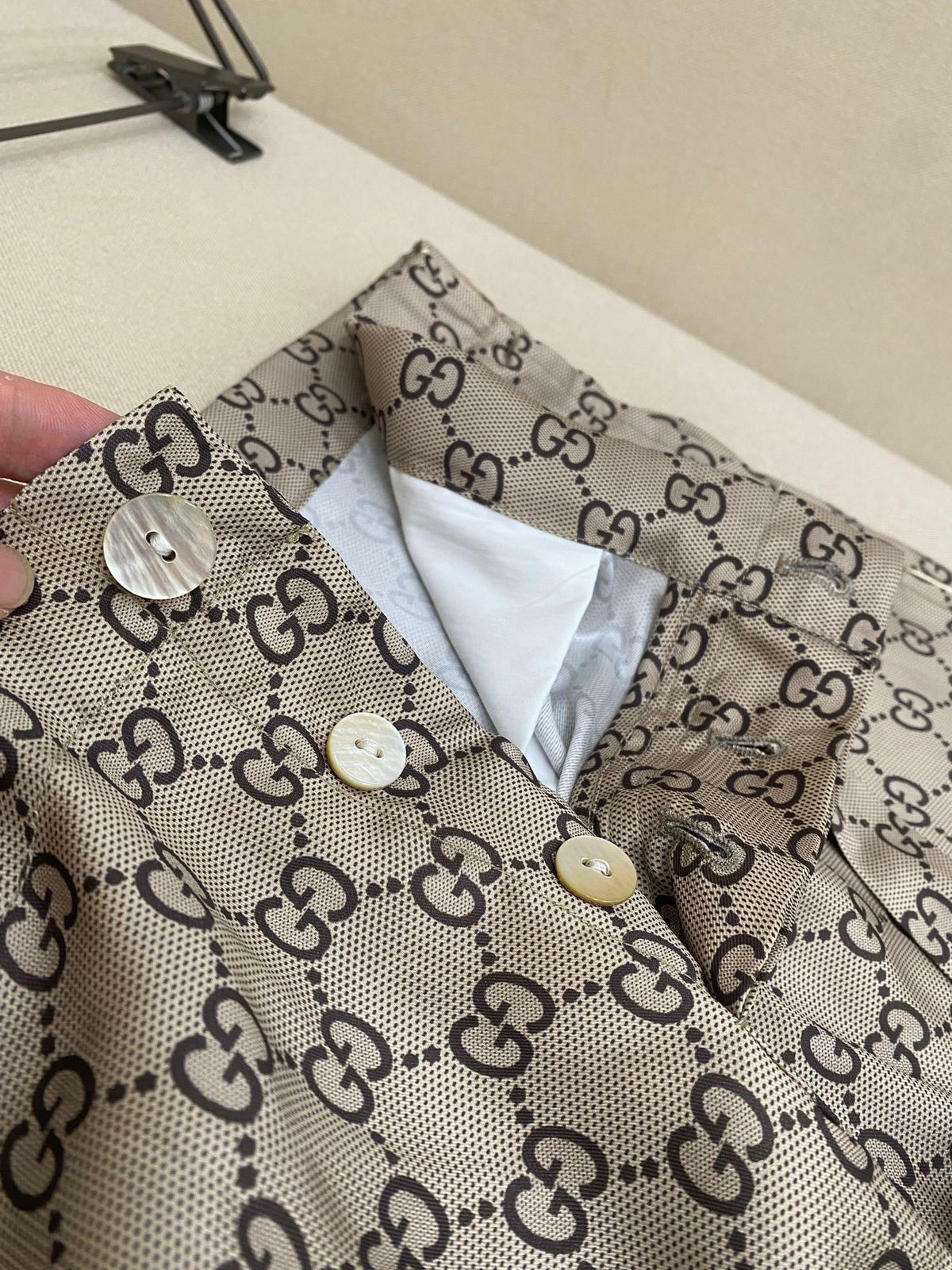 Beige Canvas Monogram Wide-Leg - Men's