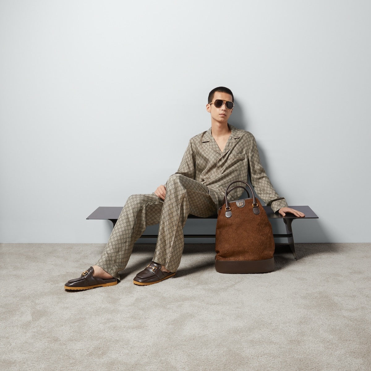 Beige Canvas Monogram Wide-Leg - Men's