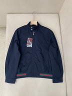 Navy Cotton Striped Trim Bomber - Men's