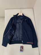 Navy Cotton Striped Trim Bomber - Men's