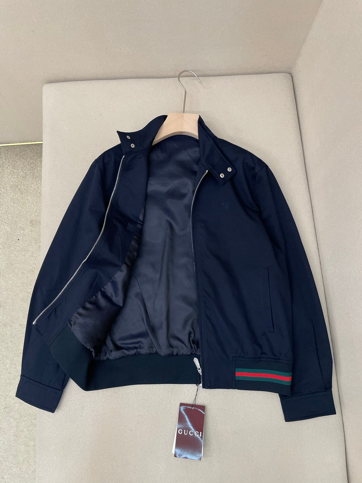 Navy Cotton Striped Trim Bomber - Men's