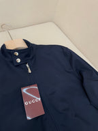 Navy Cotton Striped Trim Bomber - Men's