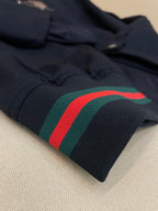 Navy Cotton Striped Trim Bomber - Men's