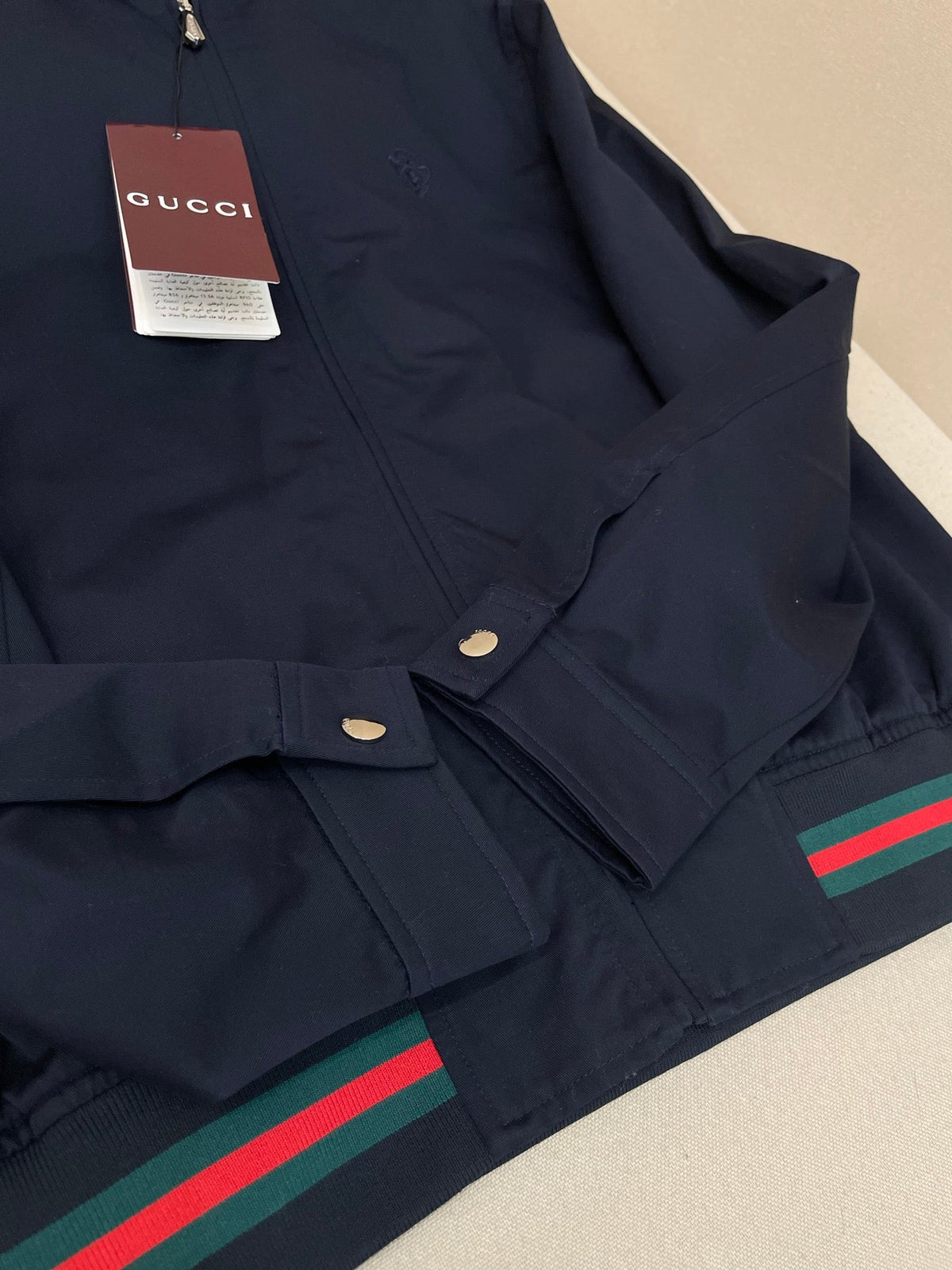 Navy Cotton Striped Trim Bomber - Men's