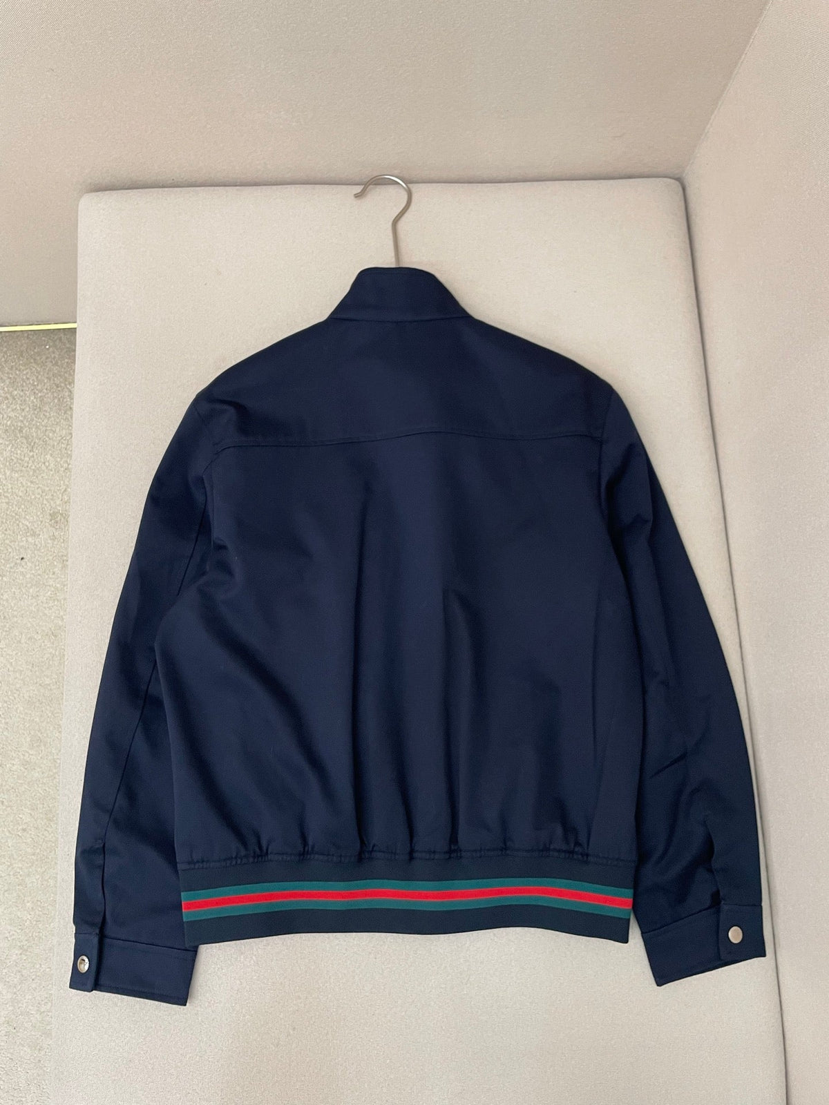 Navy Cotton Striped Trim Bomber - Men's