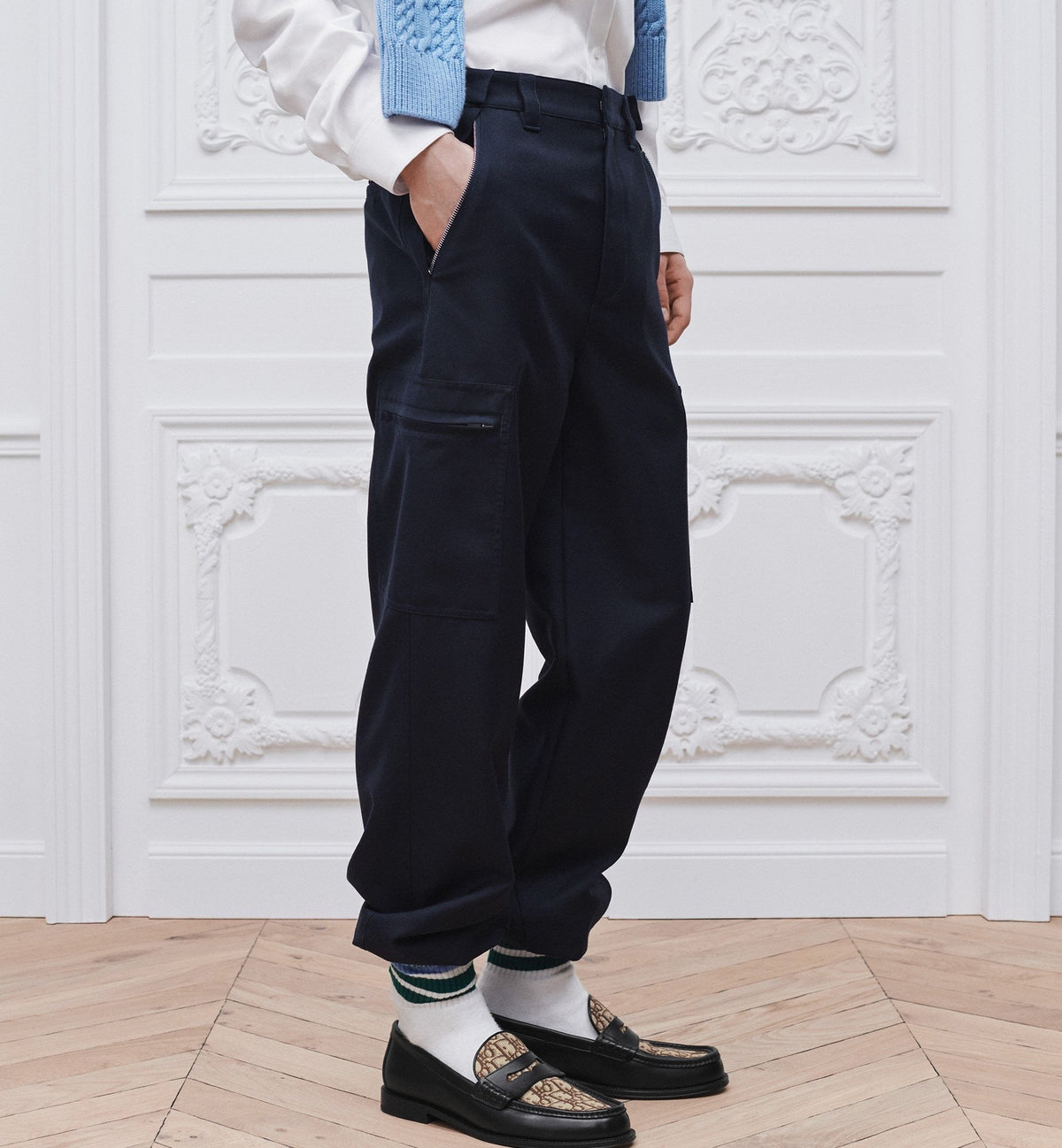 Navy Cotton Cuffed Cargo - Men's