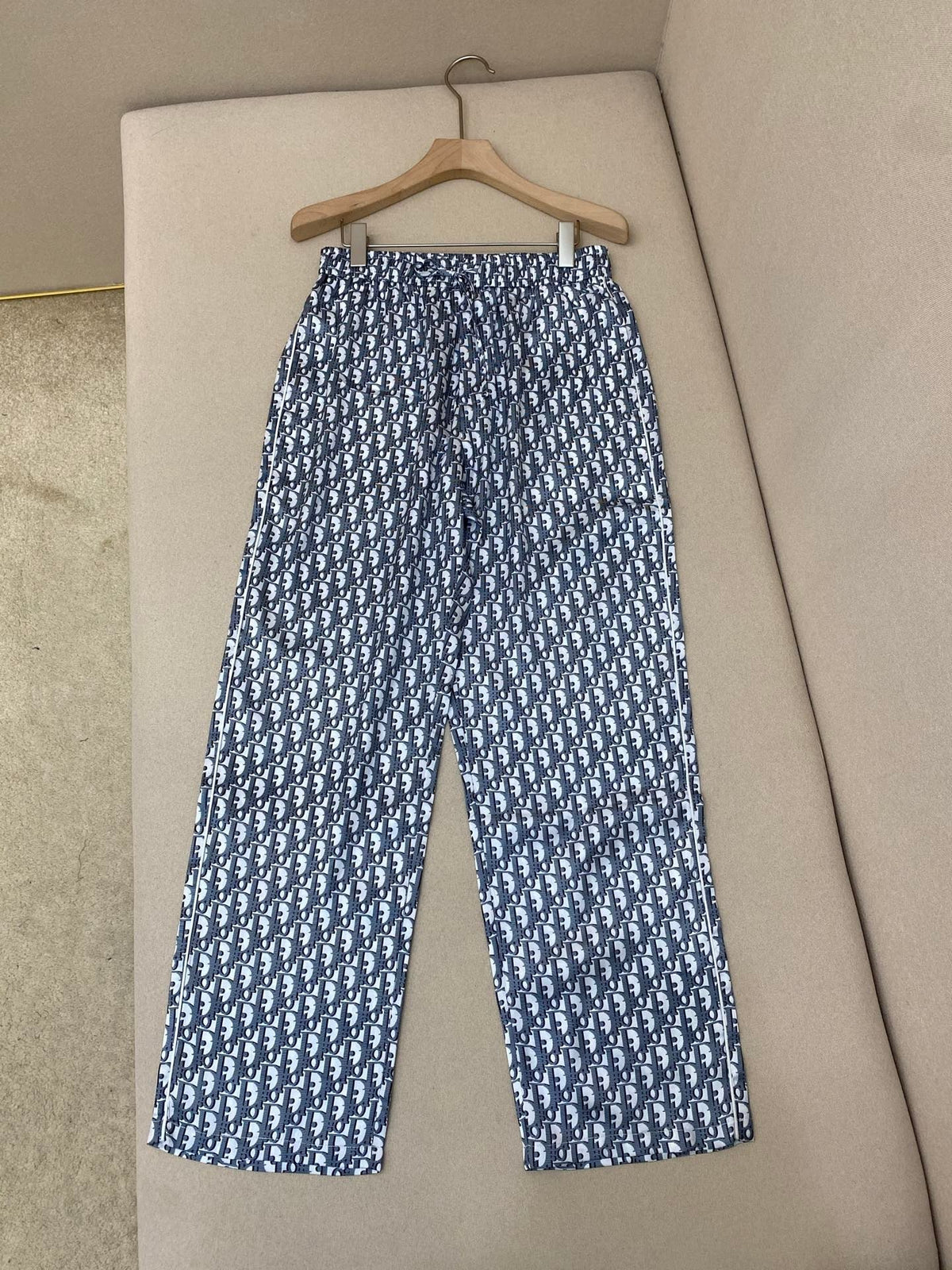 Blue Cotton Monogram Wide-Leg - Men's