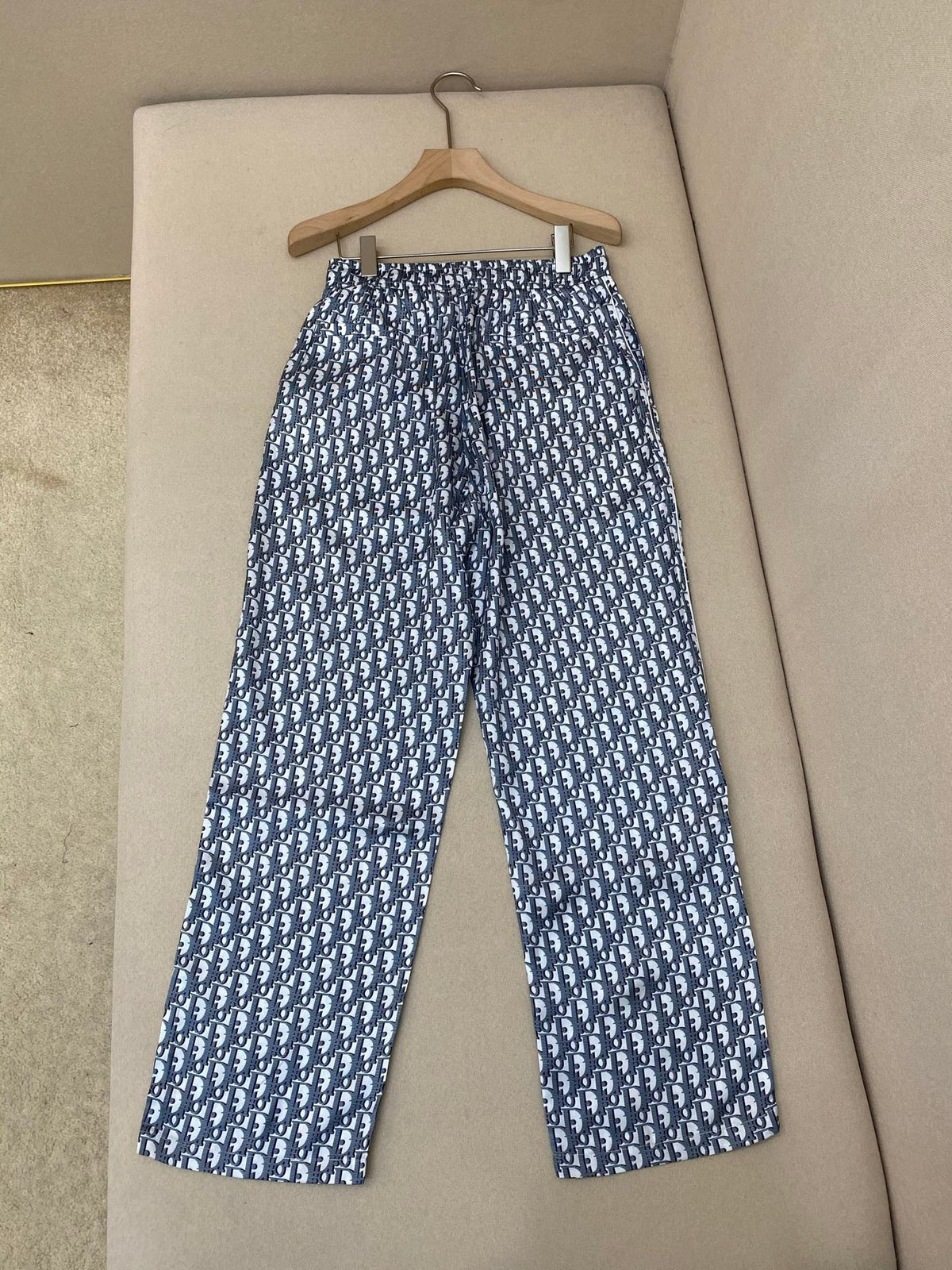 Blue Cotton Monogram Wide-Leg - Men's