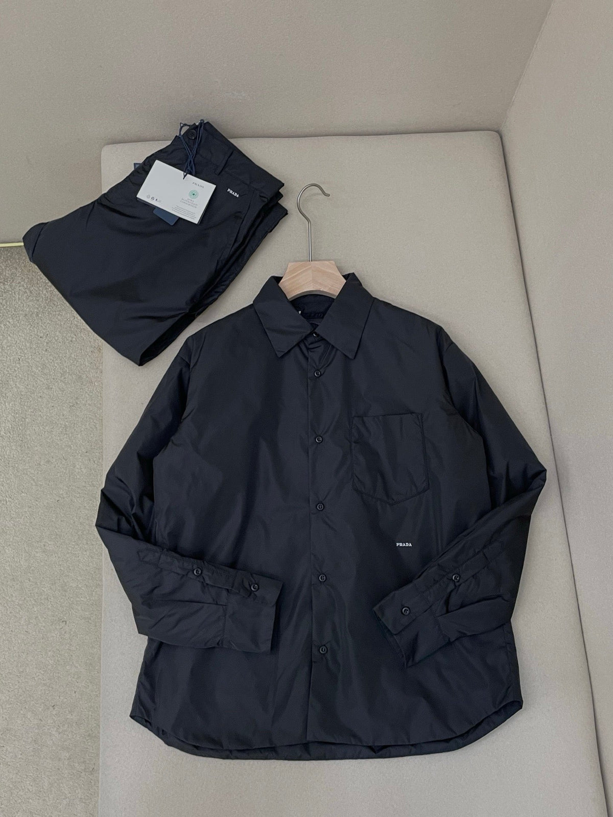Black Nylon Tonal Shirt Jacket - Men's