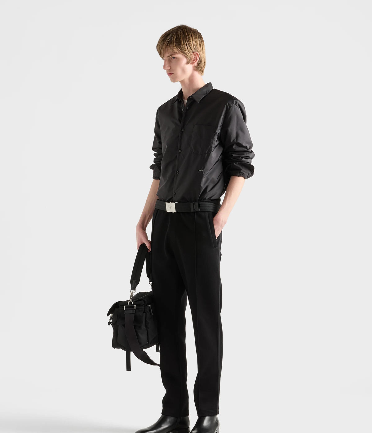 Black Nylon Tonal Shirt Jacket - Men's