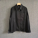 Black Leather Plain Shirt Jacket - Men's