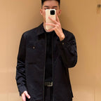 Black Leather Plain Shirt Jacket - Men's