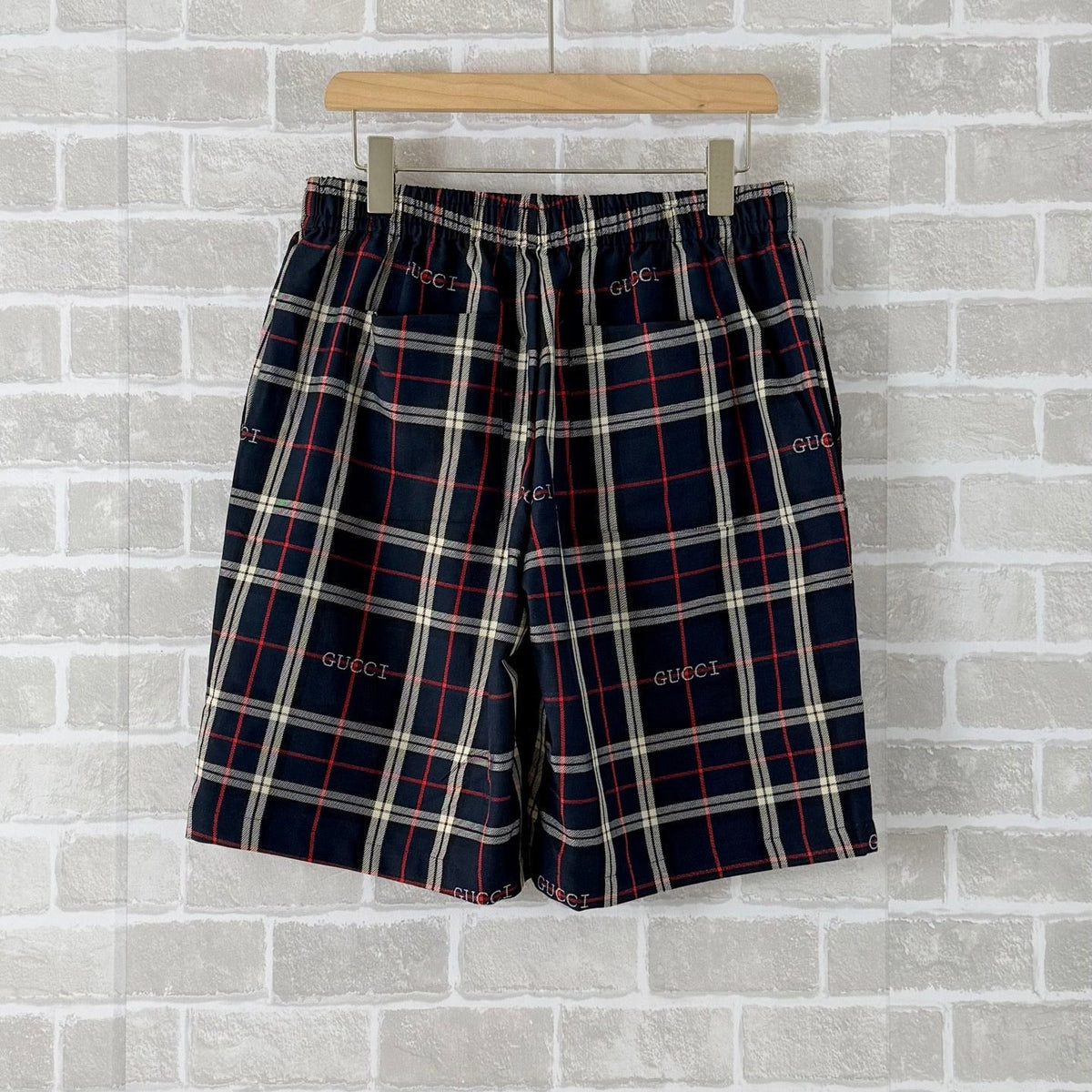 Navy Cotton Check Drawstring - Men's