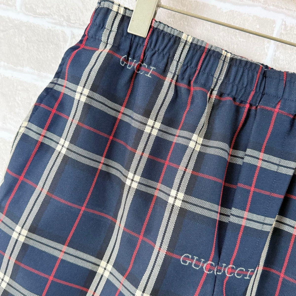 Navy Cotton Check Drawstring - Men's