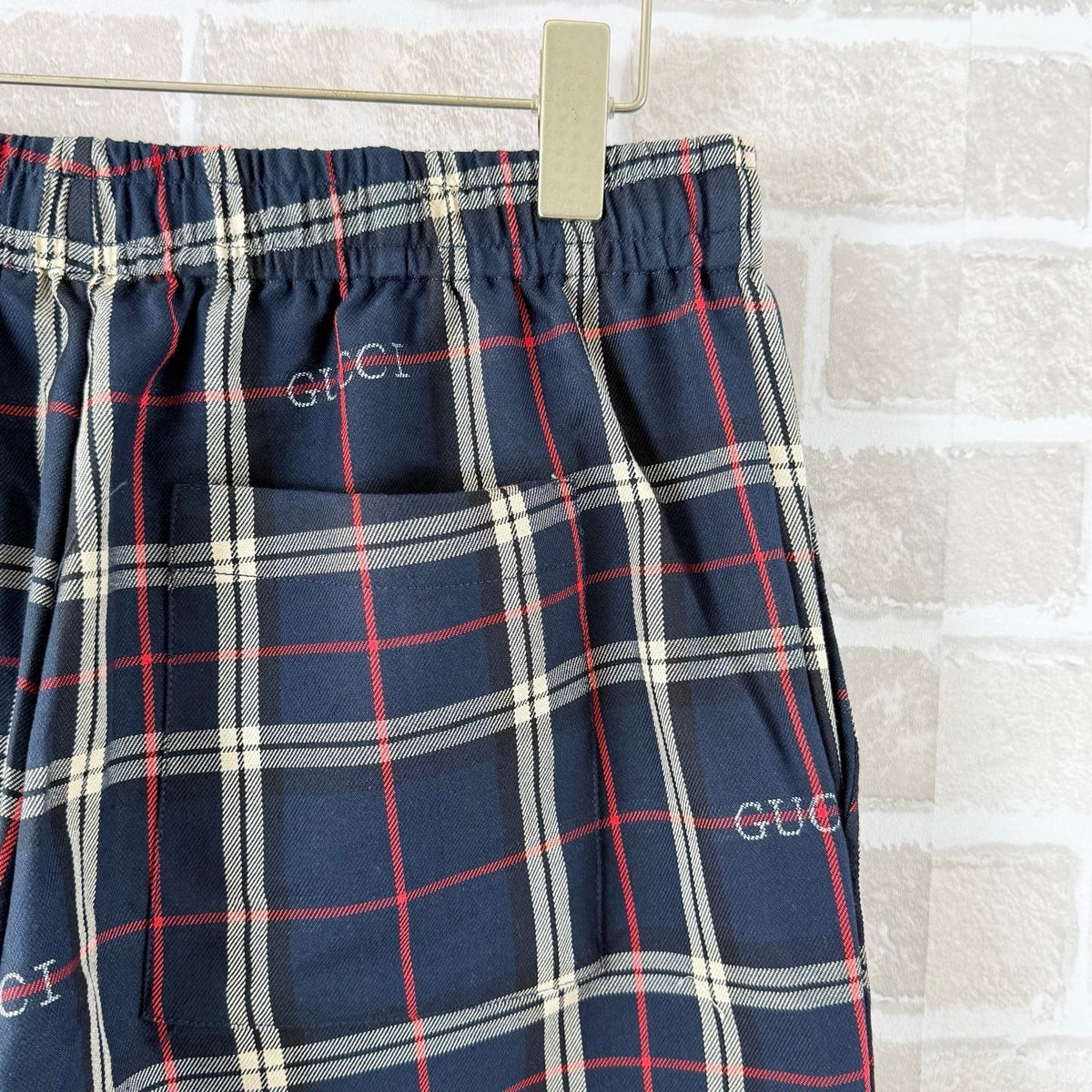 Navy Cotton Check Drawstring - Men's