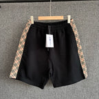 Black Cotton Check Panel Drawstring - Men's