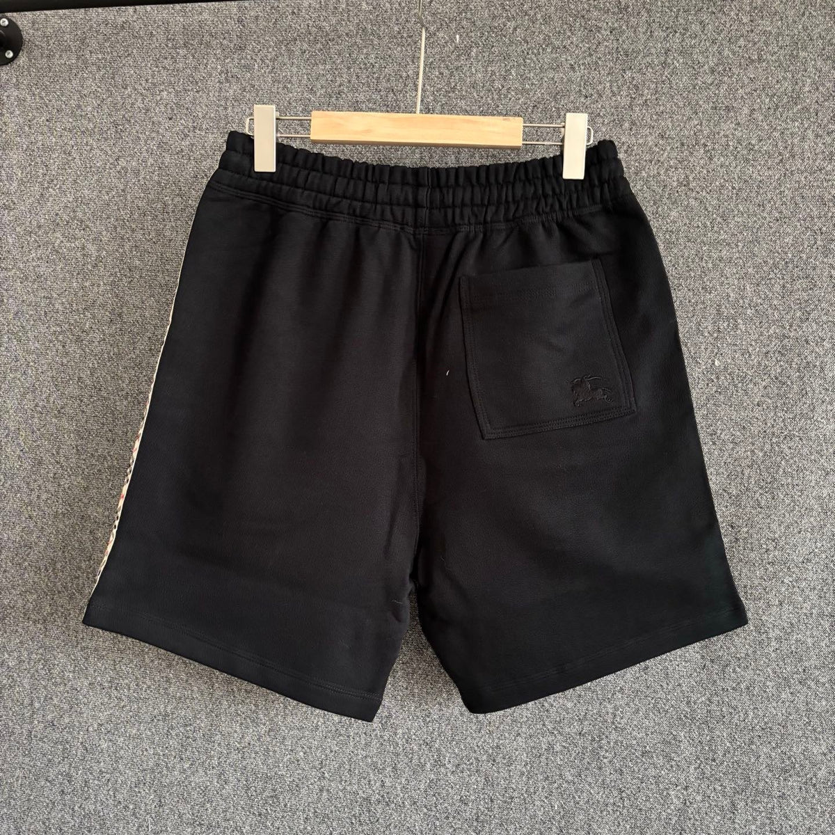 Black Cotton Check Panel Drawstring - Men's