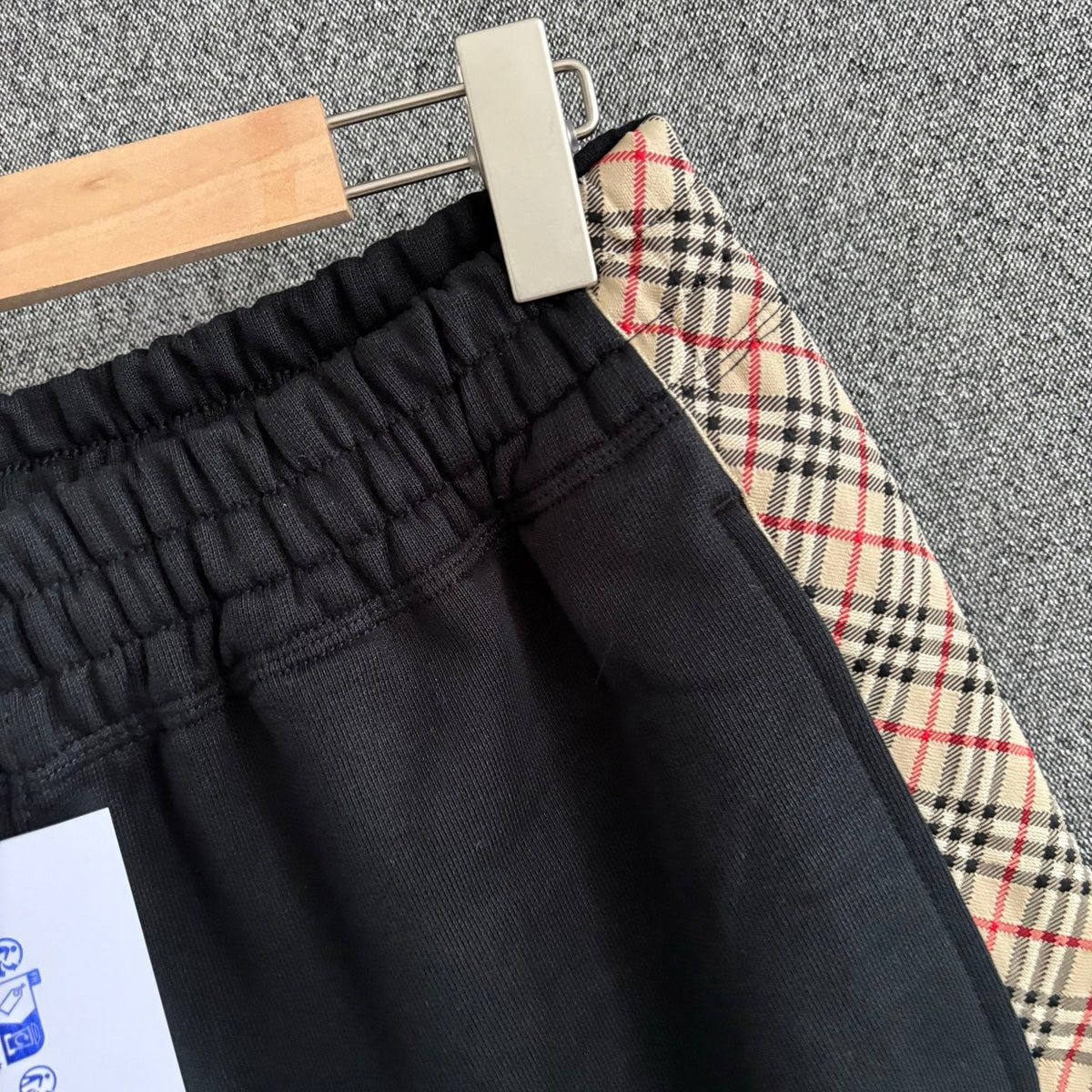 Black Cotton Check Panel Drawstring - Men's
