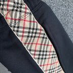Black Cotton Check Panel Drawstring - Men's