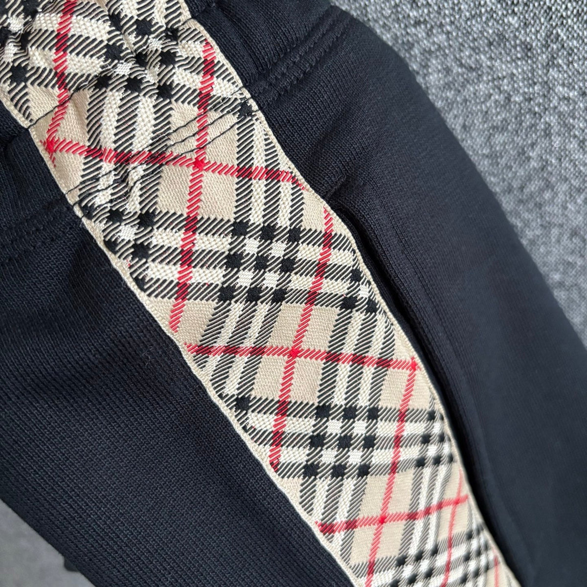 Black Cotton Check Panel Drawstring - Men's