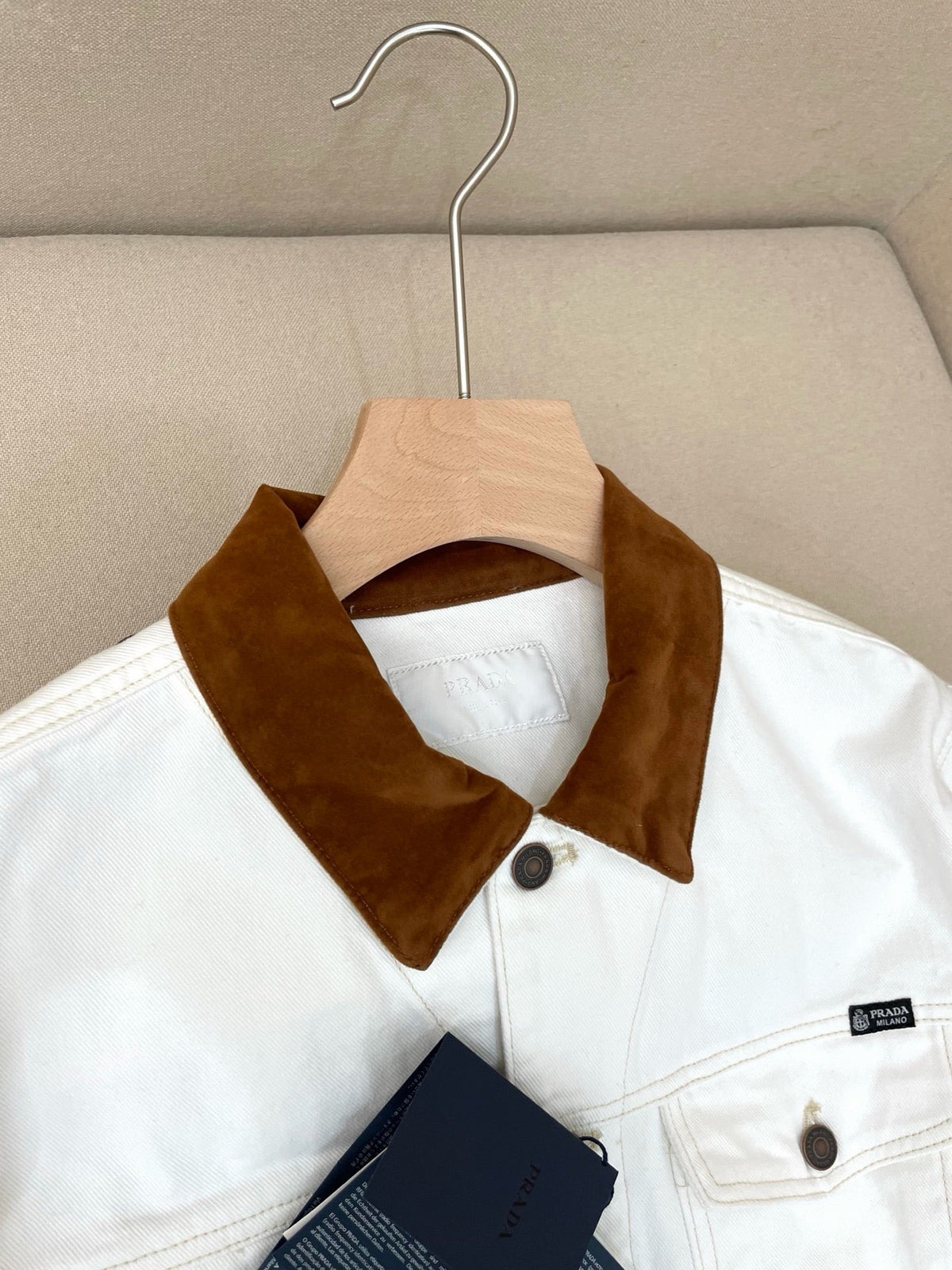 White Denim Cord Collar Trucker - Men's