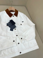 White Denim Cord Collar Trucker - Men's