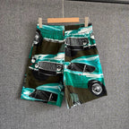 Green Nylon Car Print Swim - Men's