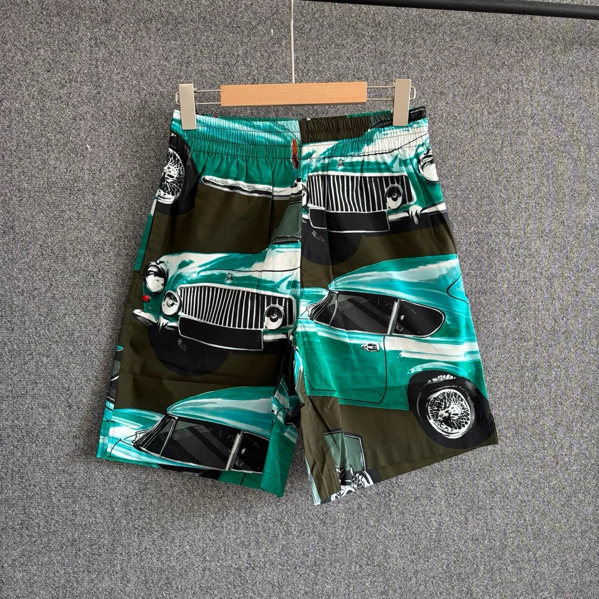 Green Nylon Car Print Swim - Men's