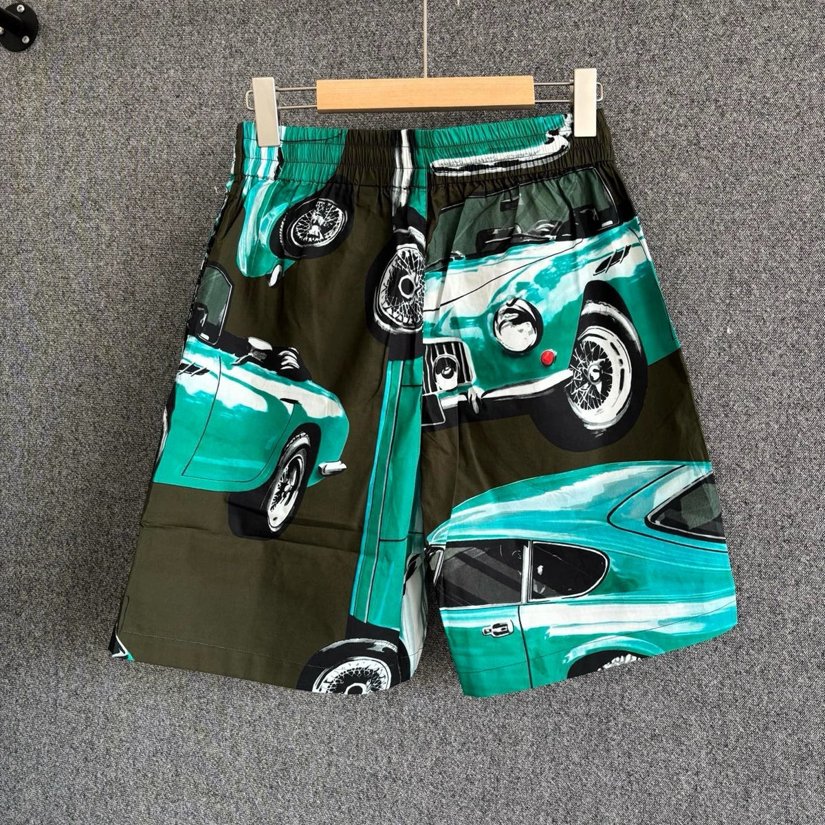 Green Nylon Car Print Swim - Men's