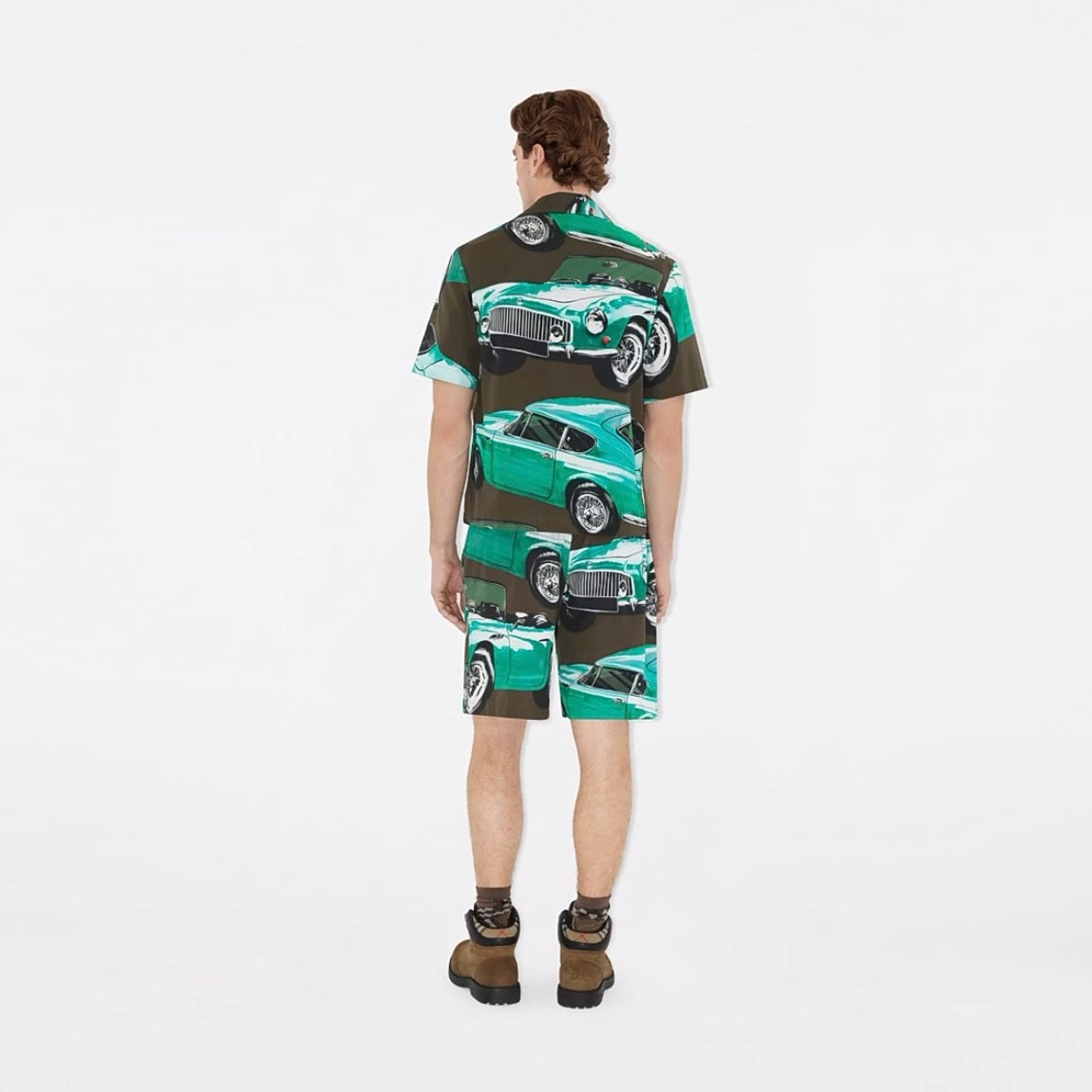 Green Nylon Car Print Swim - Men's